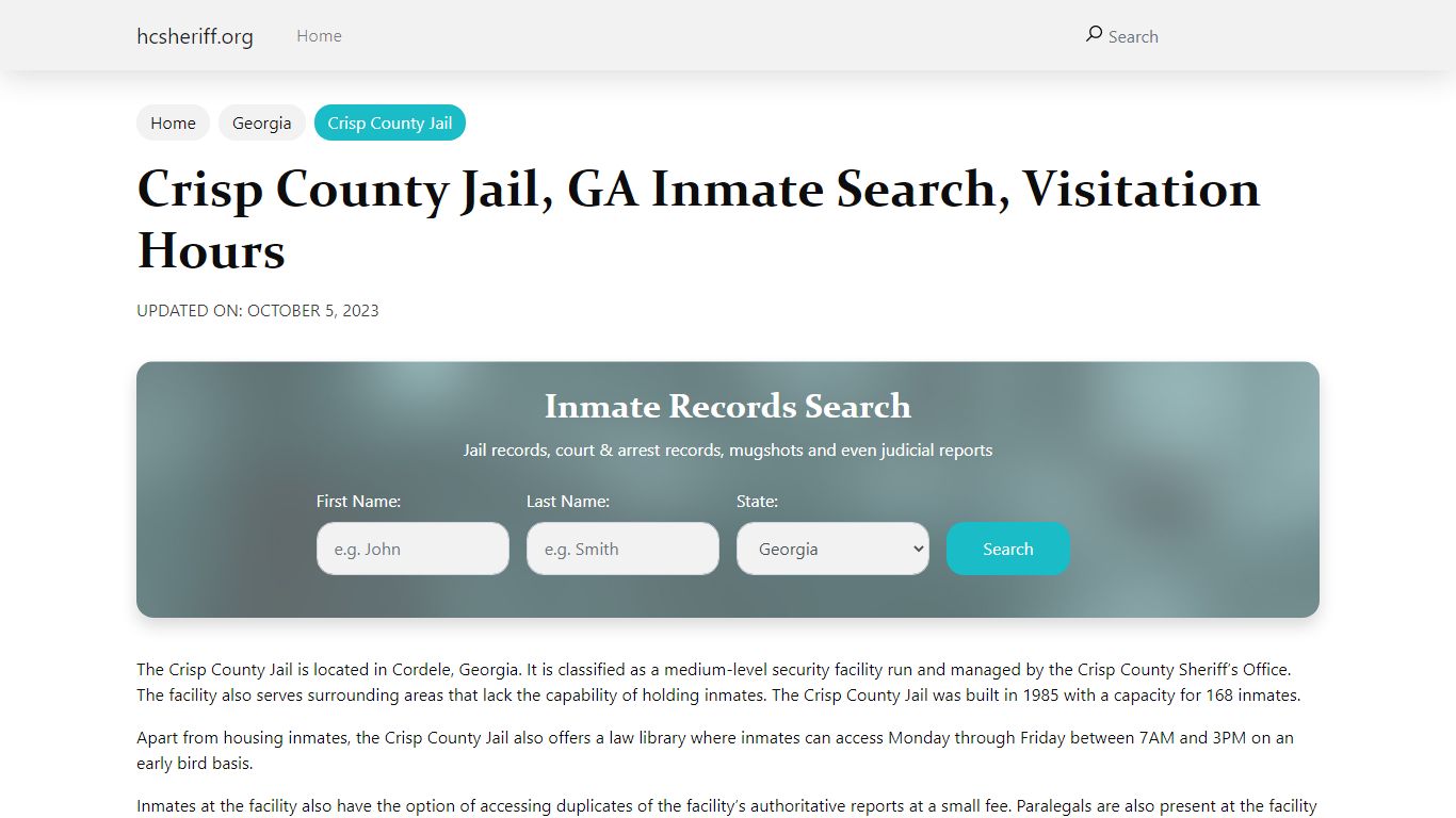 Crisp County Jail, GA Inmate Search, Visitation Hours